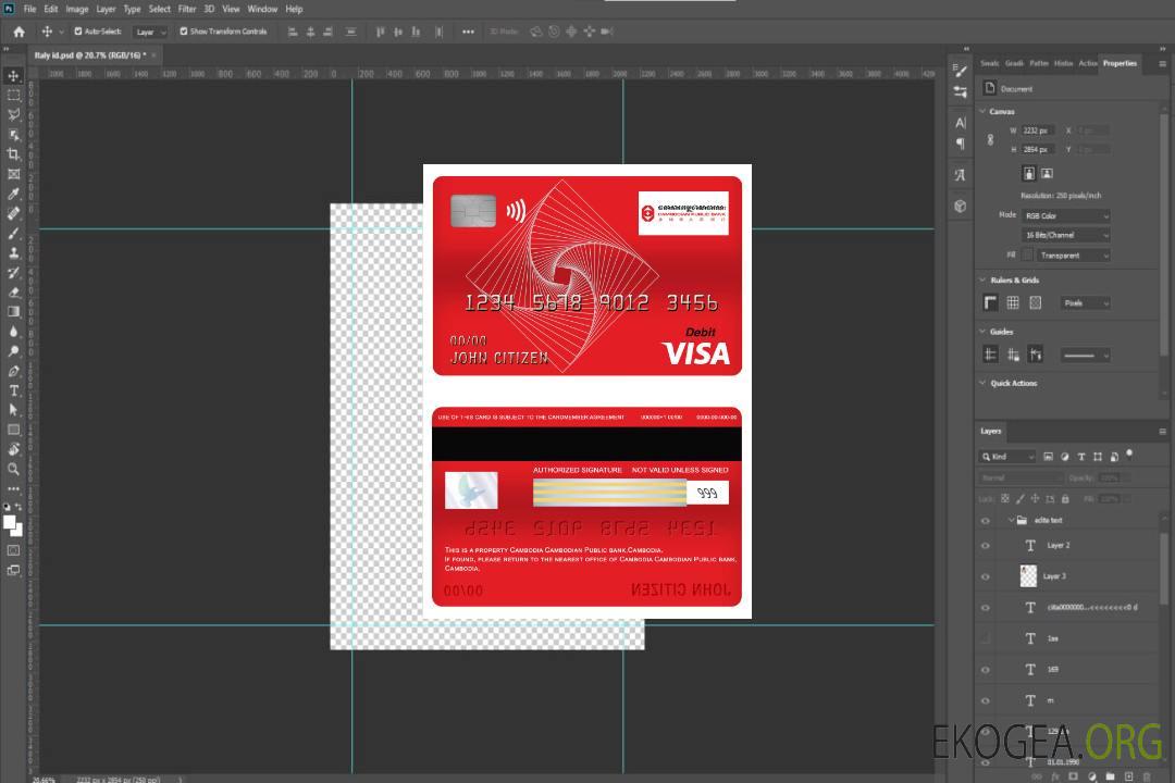 Cambodge Carte de débit visa d'une banque publique cambodgienne template